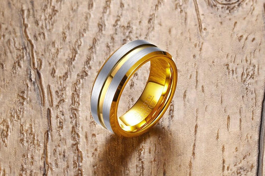 Beveled Gold Tungsten Ring