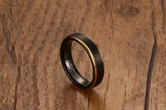Gold Edged Black Tungsten Ring