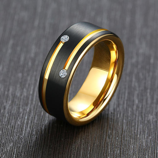 Gold Plated Tungsten Cubic Zirconia Ring