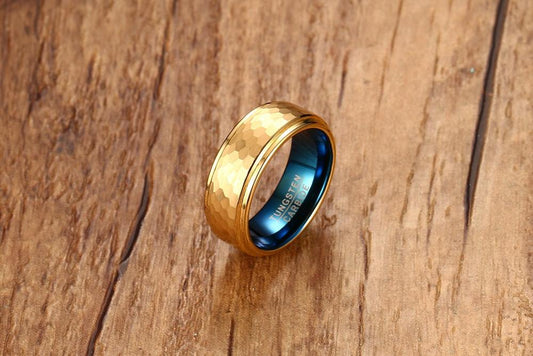 Hammered Gold & Blue Plated Tungsten Ring